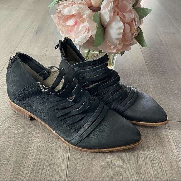 Free People Lost Valley Black Leather Strappy Booties - Picture 3 of 11
